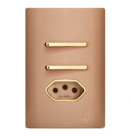 Conjunto Interruptor Duplo Simples + Tomada 10A 4x2 - Novara Ouro Rose Gold